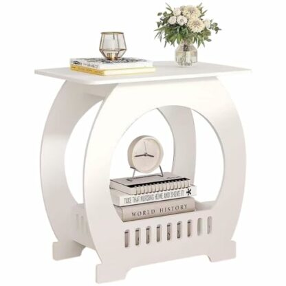 FENGSHENG-SHOP White Bedside Table, Small End Table with Storage Shelf Basket, Side Table Small Spaces, Slim Coffee Tables, White Nightstand, Sofa Table for Living Room,Bedroom,Bathroom,Balcony - Image 2