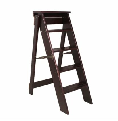 FFCJJD Step Stool Wooden Adult Wooden Folding Step Stool Ladder 5 Steps (Color : Walnut color) - Image 2