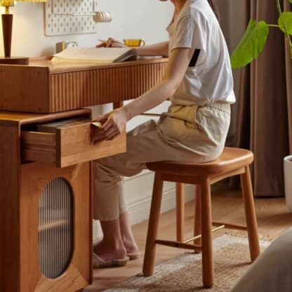 FGJKKRMI Cherry Wood Stool Backless Small Wooden Makeup Stool Modern Padded Vanity Stool Dining Chair, For Bedroom Livingroom - Image 3