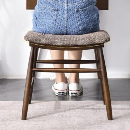 FGJKKRMI Japanese Style Wooden Stool Beech Wood Upholstered Cotton And Linen Seat Small Makeup Stool Brown, Modern Padded Vanity Stool Dining Chair, For Bedroom Livingroom - Image 3