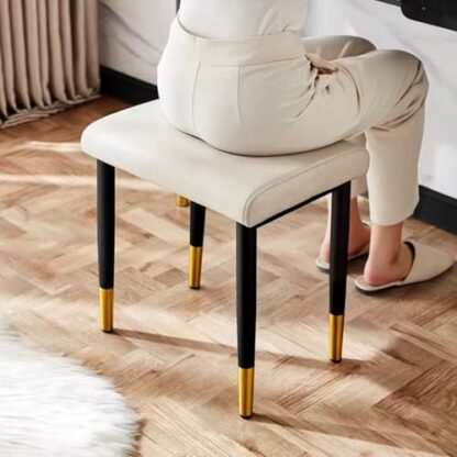 FGJKKRMI Modern Small Rectangle Makeup Stool Upholstered Imitation Leather Seat Gray Comfortable Padded Vanity Stool Dining Chair With Metal Legs, For Bedroom Livingroom - Image 3