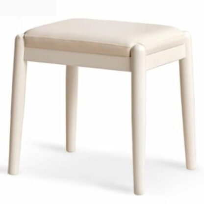 FGJKKRMI Rectangle Upholstered Leather Seat Wooden Stool White Small Makeup Stool Modern Padded Vanity Stool Dining Chair With Wood Legs, For Bedroom Livingroom - Image 2