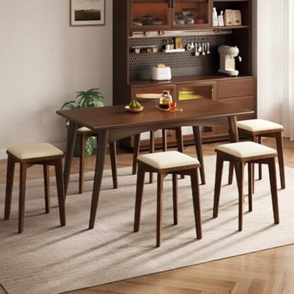 FGJKKRMI Square Wooden Stool Rubber Wood Small Makeup Stool Modern Padded Vanity Stool Upholstered Leather Seat Dining Chair, For Bedroom Livingroom - Image 3