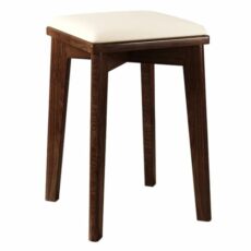 FGJKKRMI Square Wooden Stool Rubber Wood Small Makeup Stool Modern Padded Vanity Stool Upholstered Leather Seat Dining Chair, For Bedroom Livingroom