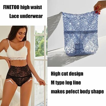 FINETOO 5 Lace Underwear, Women's High Waisted Briefs Set, High Waist Underpants, Sexy Hipster, Soft Briefs, Comfortable Underwear, Women, Seamless Lace, Multipack, S-XL - Image 3