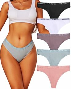 FINETOO 5 Pack String Tanga Ladies Cotton Thongs Sports Waistband Thongs Soft Underpants Women Underwear Multipack S-XL…
