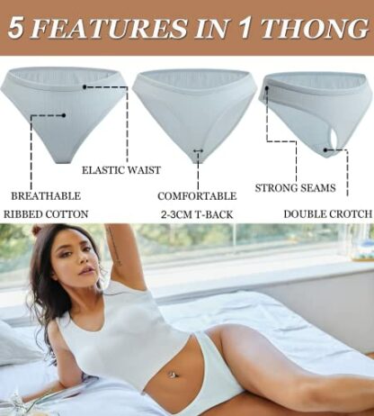 FINETOO Pack of 10 Cotton Thong Women's Sexy Lingerie Briefs Tanga Hipster Underpants Thongs Set Underwear Comfortable Women Multicoloured S-XL - Image 4