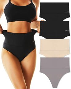 FINETOO Pack of 4 Tummy Control Underpants, Women's High Waist String Seamless Thongs High Waist Underwear Women Seamless Panties Multipack S-3XL…