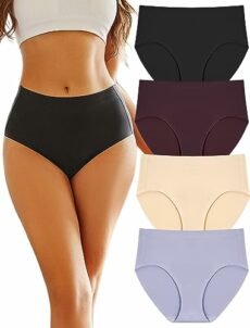 FINETOO Pack of 4 Women's High Waist Seamless Underwear Lightweight Panties Seamless High Waist No Show Briefs Women Multipack M-3XL