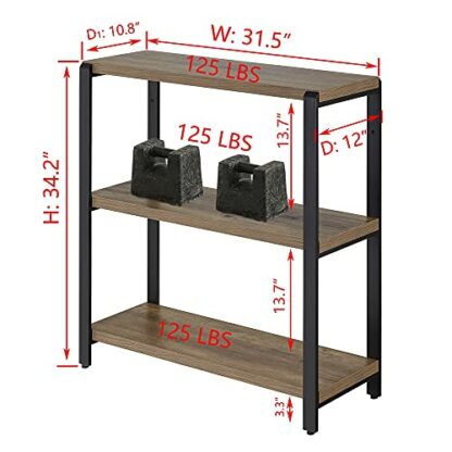 FOLUBAN 3 Tier Bookshelf, Industrial Bookcase and Book Shelves for Bedroom, Rustic Wood and Metal Book Case for Office, Oak 3 FOLUBAN 3 Tier Bookshelf, Industrial Bookcase and Book Shelves for Bedroom, Rustic Wood and Metal Book Case for Office, Oak - Image 3