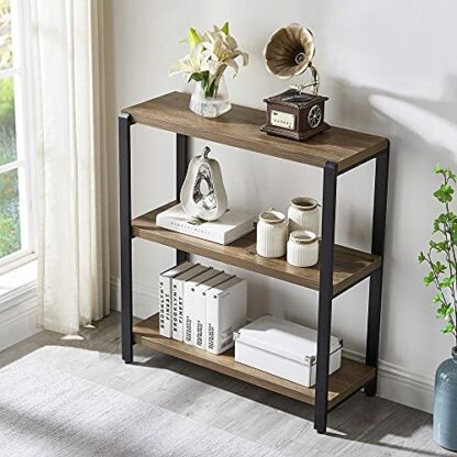 FOLUBAN 3 Tier Bookshelf, Industrial Bookcase and Book Shelves for Bedroom, Rustic Wood and Metal Book Case for Office, Oak 4 FOLUBAN 3 Tier Bookshelf, Industrial Bookcase and Book Shelves for Bedroom, Rustic Wood and Metal Book Case for Office, Oak - Image 4