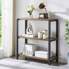 FOLUBAN 3 Tier Bookshelf, Industrial Bookcase and Book Shelves for Bedroom, Rustic Wood and Metal Book Case for Office, Oak