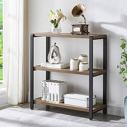 FOLUBAN 3 Tier Bookshelf, Industrial Bookcase and Book Shelves for Bedroom, Rustic Wood and Metal Book Case for Office, Oak 2 FOLUBAN 3 Tier Bookshelf, Industrial Bookcase and Book Shelves for Bedroom, Rustic Wood and Metal Book Case for Office, Oak - Image 2