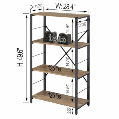 FOLUBAN 4 Tier Open Bookshelf, Vintage Free Standing Book Shelf, Rustic Wood and Metal Bookcase for Home Office, Oak - Image 3
