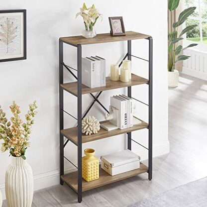 FOLUBAN 4 Tier Open Bookshelf, Vintage Free Standing Book Shelf, Rustic Wood and Metal Bookcase for Home Office, Oak - Image 4