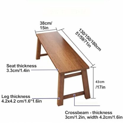 Farmhouse Cherry Wood Indoor Bench for Living Room Entryway Bedroom Kitchen Dining Room Solid Wood Footstool End of Bed 130cm - Image 4