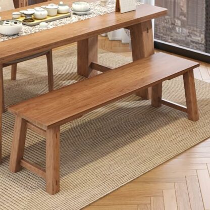 Farmhouse Cherry Wood Indoor Bench for Living Room Entryway Bedroom Kitchen Dining Room Solid Wood Footstool End of Bed 130cm - Image 3