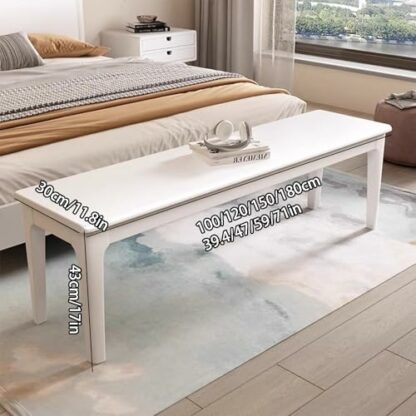 Farmhouse Wooden Entryway Bench for Bedroom Living Room Multifunctional Footstool Chair Art Tea Table Stool Pure White 100cm 3 Farmhouse Wooden Entryway Bench for Bedroom Living Room Multifunctional Footstool Chair Art Tea Table Stool Pure White 100cm - Image 3