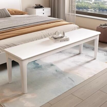 Farmhouse Wooden Entryway Bench for Bedroom Living Room Multifunctional Footstool Chair Art Tea Table Stool Pure White 100cm 2 Farmhouse Wooden Entryway Bench for Bedroom Living Room Multifunctional Footstool Chair Art Tea Table Stool Pure White 100cm - Image 2