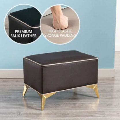 Faux Leather Ottoman Bench with Metal Legs Upholstered Seat for Dressing Table Bedroom Office Black (40 * 40 * 40Cm) - Image 4