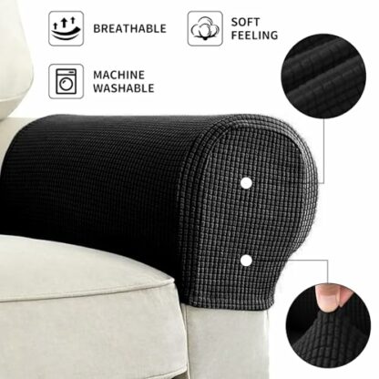 Feibety Sofa Armrest Protectors,Pack of 2 Sofa Arm Covers Thickened for Armchairs,Sofas,Non-Slip Furniture Armchair Armrest Covers Stretchy Chair Sofa Couch Arm Protector Slipcover Couches Recliner - Image 4