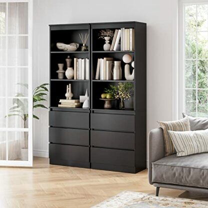 FirFurd 180cm Tall Bookcase Bookshelf with 3 Drawers and Shelves Living Room Storage Cabinet Freestanding Display Cupboard Unit Wooden - Image 3