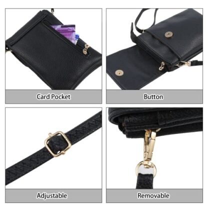 Firtink Leather Crossbody Phone Bag Black Phone Bag Small Cross Body Shoulder Bag 4 Layer Wallet Purse With Magnetic Clamshell For Women Girls - Image 4