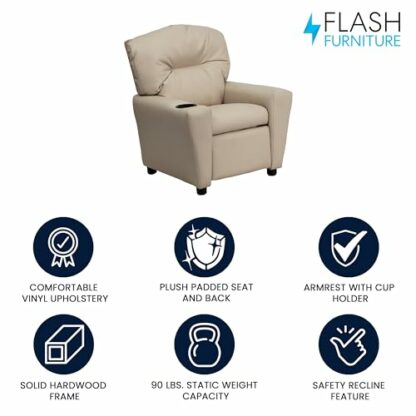 Flash Furniture Contemporary Vinyl Kids Recliner with Cup Holder - Image 4