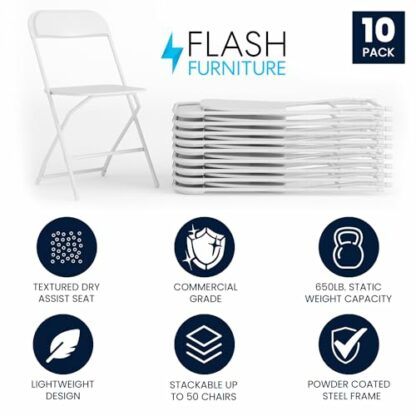 Flash Furniture Folding Chair, Pack of 10, White, 45.72 x 44.45 x 80.01 cm 4 Flash Furniture Folding Chair, Pack of 10, White, 45.72 x 44.45 x 80.01 cm - Image 4
