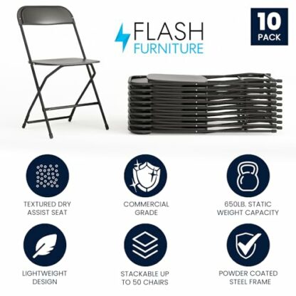 Flash Furniture Folding chair, Pack of 10, Plastic steel frame, Black, 45.72 x 44.45 x 80.01 cm 4 Flash Furniture Folding chair, Pack of 10, Plastic steel frame, Black, 45.72 x 44.45 x 80.01 cm - Image 4