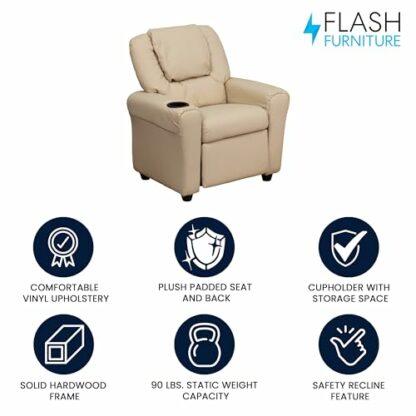 Flash Furniture Vana Contemporary Beige Vinyl Kids Recliner with Cup Holder and Headrest - Image 4
