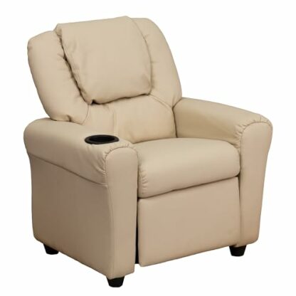 Flash Furniture Vana Contemporary Beige Vinyl Kids Recliner with Cup Holder and Headrest - Image 2
