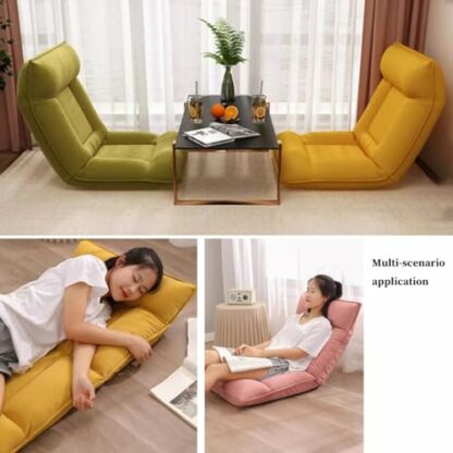 Floor Chair Adjustable Lazy Sofa Lounger Recliner with 5Position Backrest and Head Support Comfortable Lounge Chair for Home Office, Reading, Games, Meditation Beige - Image 4