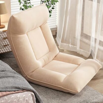 Floor Chair Adjustable Lazy Sofa Lounger Recliner with 5Position Backrest and Head Support Comfortable Lounge Chair for Home Office, Reading, Games, Meditation Beige - Image 2