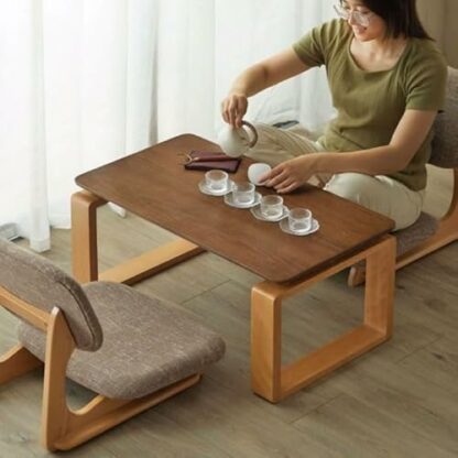 Floor Chair Backrest Chair Tatami Chair Bed Seat Dormitory Bedroom Lazy Chair, Solid Wood Legless Chair Bay Window Chair Room Chair Floor Sofa Chair Meditation Chair - Image 3