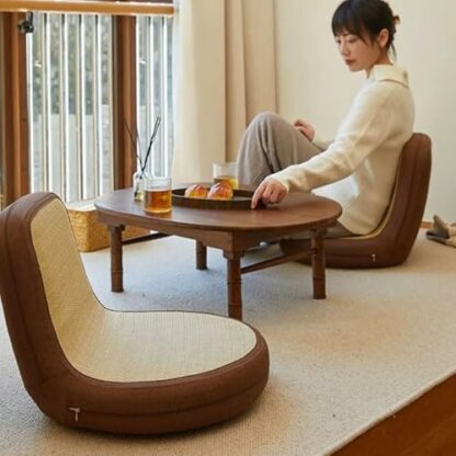 Floor Chair Japanese Style Floor Chair Padded Rattan Chair with Backrest, Meditation Chair Tatami Floor Lazy Chair Legless Chair, for Bay Window Bedroom Balcony Meditation Chair - Image 3