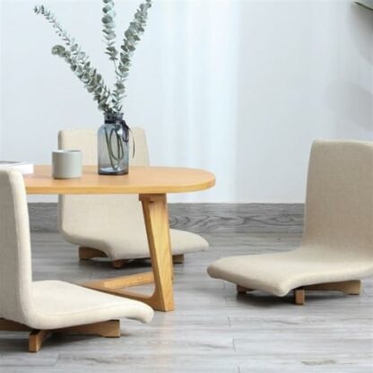 Floor Chair Rotating Tatami Chair, Floor Backrest Chair Bay Window Chair, Wood Legless Bed Chair with Cushion, Accent Meditation Floor Seat for Bay Window, Living Room, Bedroom, Balcony Meditation Cha - Image 3