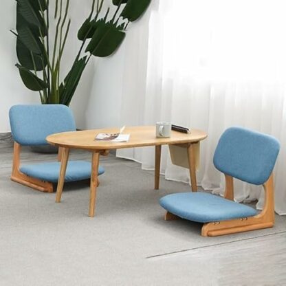 Floor Chair Single Person Tatami Chair, Upholstered Japanese Style Floor Chair, Wood Legless Back Rest Chair with Cushion, Accent Meditation Floor Seat Bay Window Lazy Sofa Chair Meditation Chair - Image 3