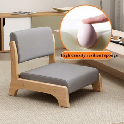 Floor Chair With Back Support and Cushion Wood Legless Tatami Chair for Meditation, Gaming, and Relaxing in Living Room or Bedroom Gray and Natural Colors Available - Image 4