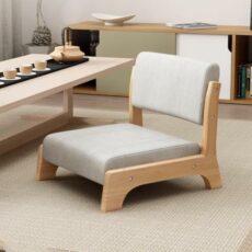 Floor Chair With Back Support and Cushion Wood Legless Tatami Chair for Meditation, Gaming, and Relaxing in Living Room or Bedroom Gray and Natural Colors Available