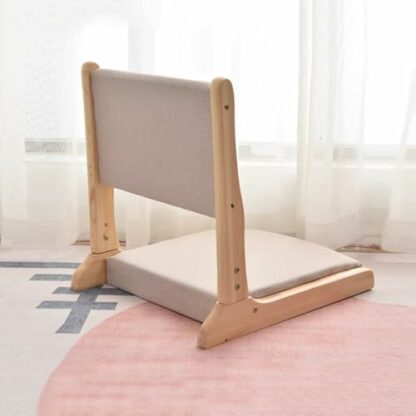Floor Chair with Back Support, Foldable Japanese Style Floor Chair, Wood Legless Tatami Chair with Cushion, Accent Meditation Floor Seat for Bay Window, Living Room, Bedroom - Image 3