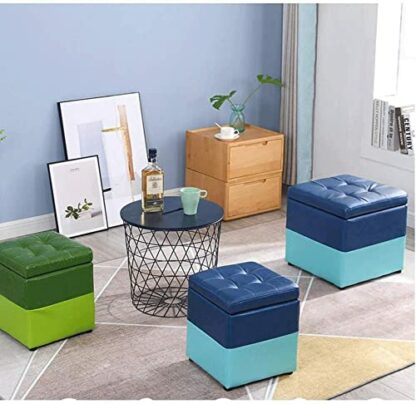 Footrest Ottoman Dressing Table Footrest Storage Stool, Leather Storage Stool Home Living Room Change Shoes Stool Footstool Foyer Sofa Bench 40X40X40Cm Seat Foot Stool - Image 3