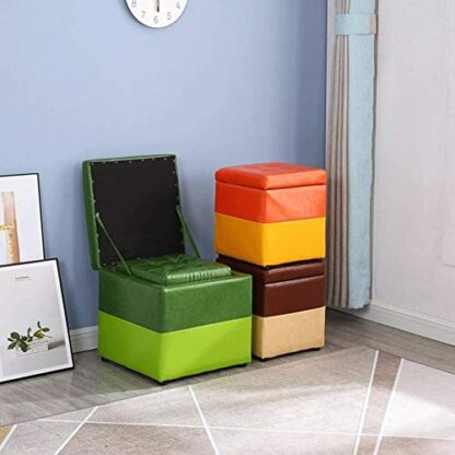 Footrest Ottoman Dressing Table Footrest Storage Stool, Leather Storage Stool Home Living Room Change Shoes Stool Footstool Foyer Sofa Bench 40X40X40Cm Seat Foot Stool - Image 4
