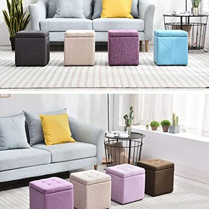 Footrest Ottoman Foot Stool 12Inch Fabric Upholstered Ottoman,Storage Bench with Hinged Lid Coffee Table Padded Seat - Image 4