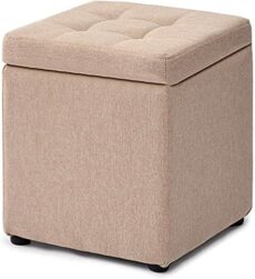 Footrest Ottoman Foot Stool 12Inch Fabric Upholstered Ottoman,Storage Bench with Hinged Lid Coffee Table Padded Seat
