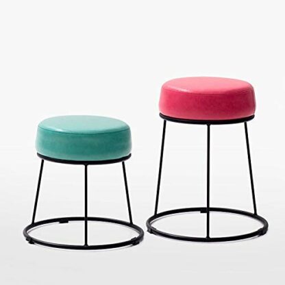 Footrest Ottoman Foot Stool Dressing Stool Round,Wrought Iron Pu Leather Shoe Bench Padded Footstool Wrought Iron Stool Living Room Sofa Bench Dining Stool,Black - Image 4