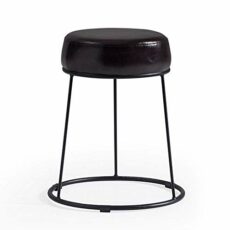 Footrest Ottoman Foot Stool Dressing Stool Round,Wrought Iron Pu Leather Shoe Bench Padded Footstool Wrought Iron Stool Living Room Sofa Bench Dining Stool,Black