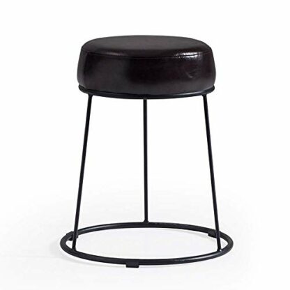 Footrest Ottoman Foot Stool Dressing Stool Round,Wrought Iron Pu Leather Shoe Bench Padded Footstool Wrought Iron Stool Living Room Sofa Bench Dining Stool,Black - Image 2