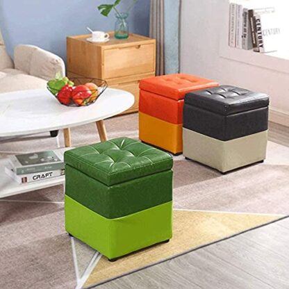 Footrest Ottoman Foot Stool Dressing Table Footrest Storage Stool, Leather Storage Stool Home Living Room Change Shoes Stool Foyer Sofa Bench 40X40X40Cm Seat Storage Home Decor - Image 3