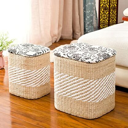 Footrest Ottoman Foot Stool Footstools & Ottomans Square Footstool,Rattan Storage Foot Stool for Balcony Bedroom Entrance Hall Storage Ottoman Home Decor Chair - Image 3